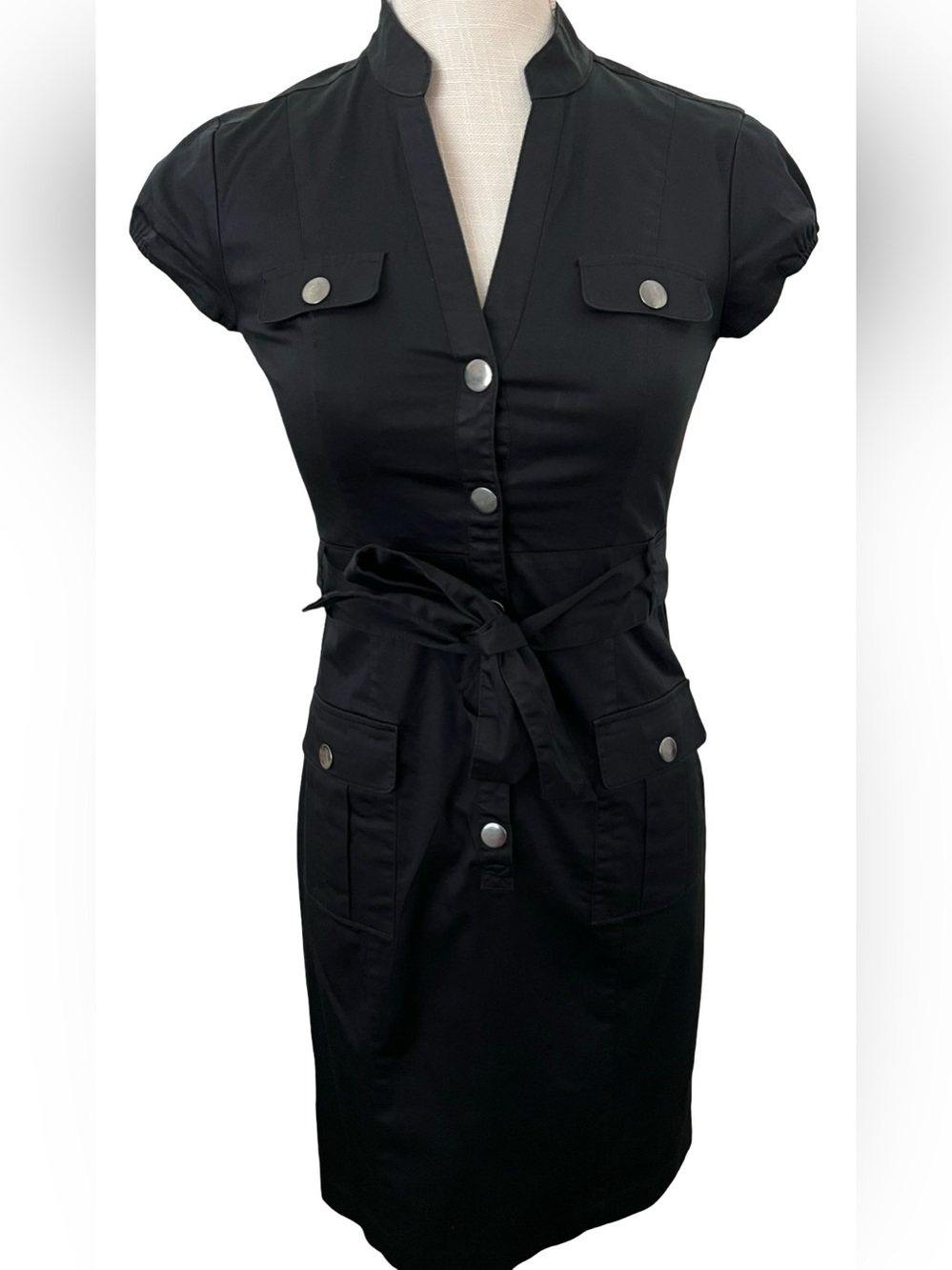 Casual Black Mini Shirt Dress with Belt